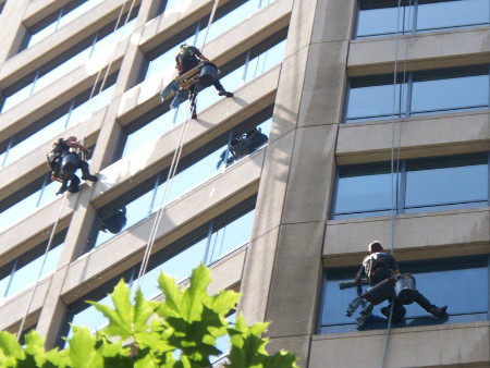 3 Window Washers Cleaning the Westlake Center Office Tower